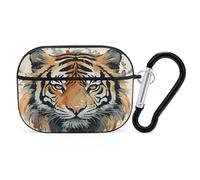 Organiseur d'écouteurs tigre dessiné à la main - Coque de protection antichoc pour Airpods Pro 2ème génération - Avec mousqueton - Noir