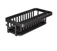 Organiseur d'évier à ventouse avec trous de drainage intégrés pour éponges à vaisselle, brosses de nettoyage et distributeurs de savon, panier compact en métal pour petites cuisines (noir, simple)