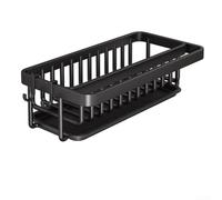 Organiseur d'évier avec base à ventouse et plateau de vidange ventilé pour éponges, brosses et bouteilles de savon, construction en métal pour une utilisation à long terme (noir - simple)