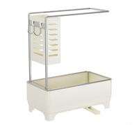 Organiseur d'évier de cuisine avec égouttoir et porte-éponge, distributeur de savon et barre de serviette pour cuisine compacte et sèche (blanc)