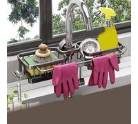 Organiseur d'évier de cuisine sans perçage en aluminium - Plateau de rangement pour comptoir - Pour éponge, vaisselle, gain de place - Gris (carré gris)