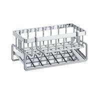 Organiseur d'évier incliné en acier inoxydable avec plateau de drainage et barre argentée pour cuisine, éponge de cuisine, savon, récureur, comptoir multifonction