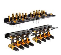 Organiseur d'outils électriques avec station de charge, support mural pour perceuse, étagères de rangement pour garage pour l'organisation et le rangement, ensemble de 2 panneaux perforés robustes en