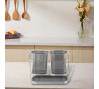 Organiseur d'ustensiles de comptoir avec éléments de design bien pensés pour une meilleure fonctionnalité et une longue durée de vie quotidienne pour l'organisation de la cuisine (gris)