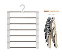 Organiseur et rangement pour pantalons, bras oscillants à 6 couches pour économiser de l'espace, organiseur de pantalon en acier inoxydable avec sangle antidérapante pour jeans, écharpes, serviettes