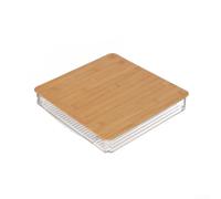 Organiseur Frigo avec Planche à Découper Intégrée Naturel(30 * 30 * 5cm) | Matériau PET pour robuste, design transparent, couvercle pour bois naturel, planche découper, nettoyage facile