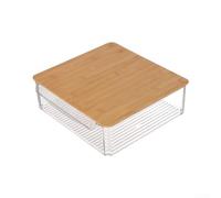 Organiseur Frigo PET avec Planche à Découper Intégrée(30 * 30 * 9.8cm) | Design transparent, pour vue directe , gain de place optimal, plastique alimentaire sûr, couvercle pour bois élégant