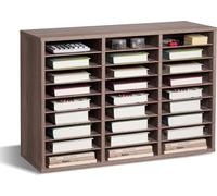 Organiseur littéraire VEVOR Porte-documents à 27 compartiments et étagères amovibles, porte-documents en bois, panneau de particules, rangement pour le bureau, la classe, la maison Noir-Gris
