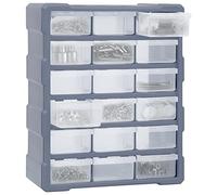 Organiseur multi-tiroirs avec 18 tiroirs gris en polypropylène robuste - 38 x 16 x 47 cm - Peu encombrant - Pour atelier, garage, maison, artisanat, bricolage