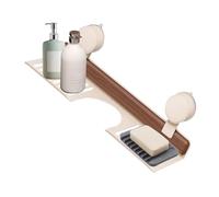 Organiseur mural de salle de bain - Étagère de salle de bain à ventouse en noyer, support de rangement pour robinet et porte-savon, support mural adhésif puissant, économie d'espace de rangement pour
