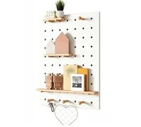 Organiseur mural en bois massif - Support de rangement mural avec crochets et étagères - Tableau d'affichage robuste pour bureau à domicile, couloir, abri de jardin, atelier