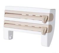 Organiseur mural en plastique pour cuisine pour film étirable et papier cadeau avec cutter de précision et compartiments de rangement (couleur kaki)