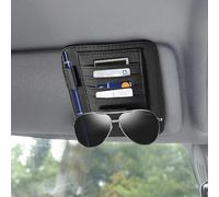 Organiseur Pare-Soleil Voiture en Cuir PU - Porte Cartes, Clip Lunettes, Poche Documents et Support Stylo - Rangement Voiture Universel, Fixation Stable, Design Élégant et Fonctionnel (Noir)