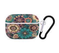 Organiseur pour écouteurs à fleurs de style bohème résistant aux chocs avec mousqueton et clip anti-chute pour Airpods Pro 2ème génération, blanc