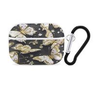 Organiseur pour écouteurs Airpods Pro 2ème génération avec mousqueton et motif papillons blancs et noirs