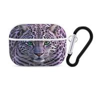 Organiseur pour écouteurs Airpods Pro 2ème génération - Motif léopard violet - Coque de protection antichoc avec mousqueton - Blanc