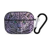 Organiseur pour écouteurs Airpods Pro 2ème génération - Motif léopard violet - Coque de protection antichoc avec mousqueton - Noir