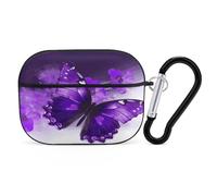 Organiseur pour écouteurs avec motif papillon violet - Housse de protection antichoc avec mousqueton et clip anti-chute pour Airpods Pro 2ème génération - Noir