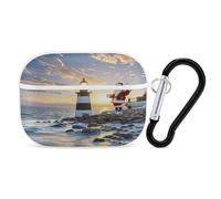 Organiseur pour écouteurs avec motif phare du Père Noël, housse de protection antichoc pour Airpods Pro avec mousqueton et clip anti-chute pour Airpods Pro 2ème génération, blanc