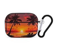 Organiseur pour écouteurs Coucher de soleil et cocotiers - Résistant aux chocs - Avec mousqueton - Anti-chute - Pour Airpods Pro 2ème génération - Noir