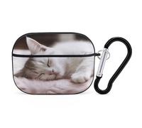 Organiseur pour écouteurs en forme de chat endormi, housse de protection antichoc pour Airpods Pro 2e génération avec mousqueton anti-chute - Noir