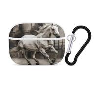 Organiseur pour écouteurs Horse in The Street - Résistant aux chocs - Housse de protection pour Airpods Pro 2ème génération - Avec mousqueton - Blanc
