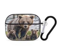Organiseur pour écouteurs Mother Bear and Her Cubs - Résistant aux chocs - Avec mousqueton - Anti-chute - Pour Airpods Pro 2ème génération - Noir