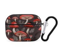 Organiseur pour écouteurs Motif champignons rouges - Housse de protection antichoc pour Airpods Pro 2ème génération - Avec mousqueton - Noir