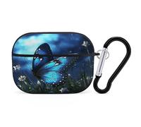 Organiseur pour écouteurs Motif papillon Nuit Antichoc Housse de protection pour Airpods Pro avec mousqueton anti-chute pour Airpods Pro 2ème génération Noir