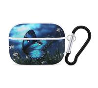 Organiseur pour écouteurs Motif papillon Nuit Antichoc Housse de protection pour Airpods Pro avec mousqueton anti-chute pour Airpods Pro 2ème génération Blanc