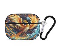 Organiseur pour écouteurs Phoenix Fire and Water - Résistant aux chocs - Avec mousqueton - Anti-chute - Pour Airpods Pro 2ème génération - Noir