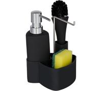 Organiseur Pour évier Empire Wenko Distributeur Liquide Vaisselle 250ml Rechargeable, Porte éponge, Goupillon, Céramique Soft Touch, 11x19x12,5 Cm, Noir