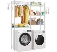 VEVOR Étagère de rangement pour lave-linge et sèche-linge à 5 niveaux, étendoir à linge avec tringle et crochets, étagères réglables à deux rangées, gain de place, pour buanderie, salle de bain, blanc