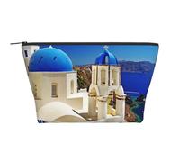 Organiseur quotidien, Santorin île grecque avec vue sur la mer, organisateur de voyage, trousse de toilette exquise, organiseur de cosmétiques portable, sac de papeterie, Noir , Taille unique