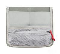 Organiseur roll-up de rangement pour câbles de voyage à compartiments multiples, pochette tech, poche filet zippée, passants élastiques pour stylos, format plat compact, bureau, voyage, gris