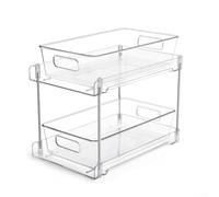 Organiseur sous évier à 2 niveaux avec cadre en acier inoxydable transparent avec tiroir coulissant et panier supérieur ouvert pour salle de bain, bureau, réfrigérateur, cabine médicale