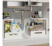 Organiseur sous évier à 2 niveaux et rangement sous évier, étagère coulissante coulissante, tiroir coulissant en métal pour cuisine, salle de bain, garde-manger, placard