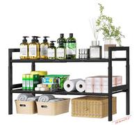 Organiseur sous évier et rangement de 41,9 à 78 cm, longueur extensible, hauteur réglable max 42,4 cm, étagère sous évier à 2 niveaux avec panneaux ABS amovibles, cadre en métal pour salle de bain