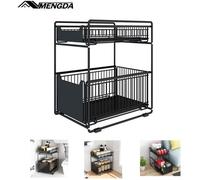 Organiseur sous évier MENGDA - Panier Coulissant à 2 Niveaux - Rangement Salle de Bain - Noir