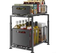 Organiseur sous évier réglable en hauteur, 49 x 29 cm, étagère coulissante à double niveau pour un rangement simple, base antidérapante, organisation de la cuisine et de la salle de bain (noir)