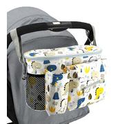 Organiseur universel pour poussette de bébé avec porte-gobelet isotherme et sangles réglables, sac de landau pour guidon de poussette, s'adapte à la plupart des poussettes (blanc)