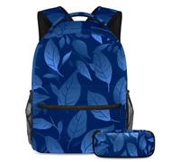 Organisez-vous avec notre ensemble de 2 cartables pour enfants, garçons, filles, adolescents, comprend un sac à livres de voyage et une trousse à crayons, motif feuilles bleues, multicolore,