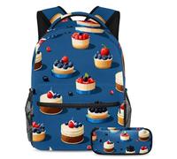 Organisez-vous avec notre sac à dos et trousse à crayons, parfait pour les garçons, les filles et les adolescents, motif dessert bleu, multicolore, B：29.4x20x40cm P：19x7.5x3.8cm, Sacs à dos de jour