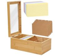 Organizador de Tarjetas de índice, Caja de Recetas de Madera con 300 unidades Tarjetas,Portatarjetas de índice con Separadores,Soporte para Tarjetas Flash para Notas de Aprendizaje,Caja para Tarjetas