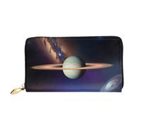 Organizer Portefeuille long en cuir avec fermeture éclair pour femme Grande | Cosmic Saturne 12 emplacements pour cartes, poche pour pièces de monnaie et compartiments pour un usage quotidien et les