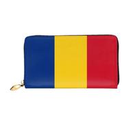 Organizer Portefeuille long en cuir avec fermeture éclair pour femme Grande | Drapeau de la Roumanie 12 emplacements pour cartes, poche pour pièces de monnaie et compartiments pour un usage quotidien et