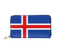 Organizer Portefeuille long en cuir avec fermeture éclair pour femme Grande | Drapeau de l'Islande 12 emplacements pour cartes, poche pour pièces de monnaie et compartiments pour un usage quotidien et