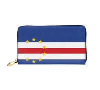 Organizer Portefeuille long en cuir avec fermeture éclair pour femme Grande | Drapeau du Cap-Vert 12 emplacements pour cartes, poche pour pièces de monnaie et compartiments pour un usage quotidien et les
