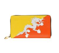 Organizer Portefeuille long en cuir avec fermeture éclair pour femme Grande | Drapeau du Royaume du Bhoutan 12 emplacements pour cartes, poche pour pièces de monnaie et compartiments pour un usage