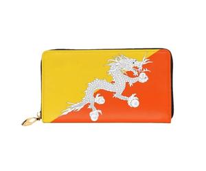Organizer Portefeuille long en cuir avec fermeture éclair pour femme Grande | Drapeau du Royaume du Bhoutan 12 emplacements pour cartes, poche pour pièces de monnaie et compartiments pour un usage
